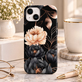 エレガント ブラック フラワー 薔薇柄 ゴールドリーフ Case-Mate iPhone 14ケース