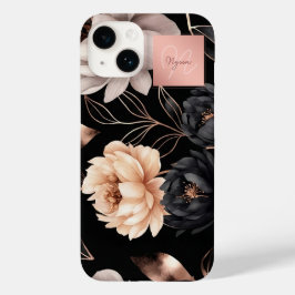 エレガント ブラック フラワー 薔薇柄 モノグラム 名前 Case-Mate iPhone 14ケース