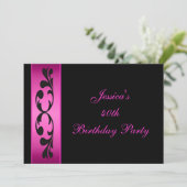 エレガント ブラック フローラル ホット ピンク パーティー 招待状 (スタンド正面)