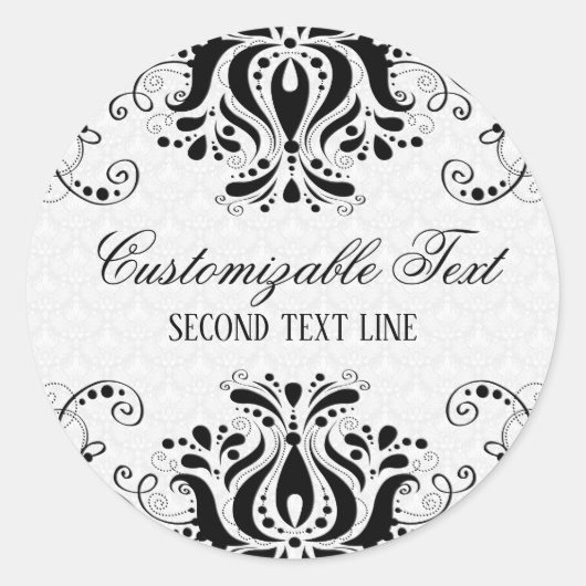 エレガント ブラック フローラル ラ lace & ホワイト ダマスク ラウンドシール (正面)