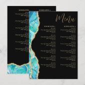 エレガント ブラック ブルー グリッター ウォーターカラー レストラン メニュー (正面/裏面)