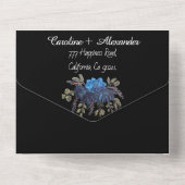 エレガント ブラック ブルー 花 モダン RSVP QRコード オールインワン招待状 (裏面)