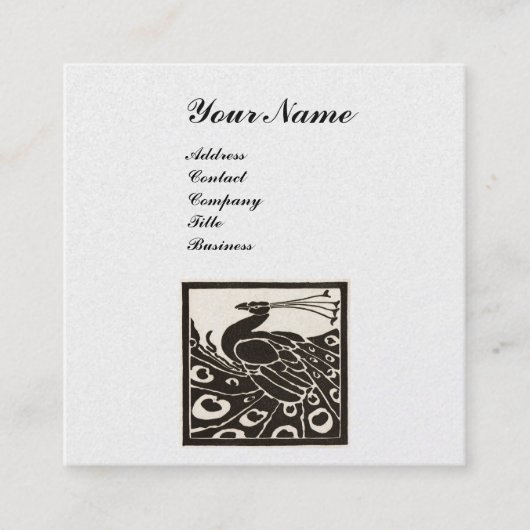 エレガント ブラック ホワイト ペコック モノグラム パール スクエア名刺 (正面)