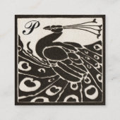 エレガント ブラック ホワイト ペコック モノグラム パール スクエア名刺 (裏面)