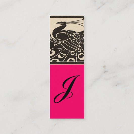 エレガント ブラック ホワイト ペコック モノグラム ホット ピンク スキニー名刺 (裏面)
