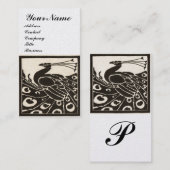 エレガント ブラック ホワイト ペコック モノグラム ラグジュアリー パール 名刺 (正面/裏面)