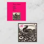 エレガント ブラック ホワイト ホット ピンク ペコック モノグラム スクエア名刺 (正面/裏面)