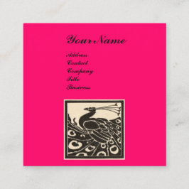 エレガント ブラック ホワイト ホット ピンク ペコック モノグラム スクエア名刺