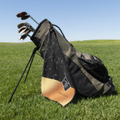 エレガント ブラック マーブル & コッパーフォイル スクリプト モノグラム ゴルフタオル (グリーン)