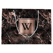 エレガント ブラック マーブル ローズゴールド モノグラム ラージペーパーバッグ (裏面)