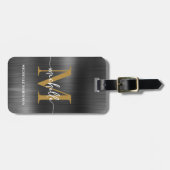 エレガント ブラック メタル ゴールド モノグラムイニシャル スクリプト ラゲッジタグ (正面横)