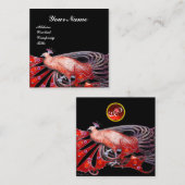 エレガント ブラック レッド ペコック ファッション ジュエル モノグラム スクエア名刺 (正面/裏面)