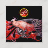 エレガント ブラック レッド ペコック ファッション ジュエル モノグラム スクエア名刺 (裏面)