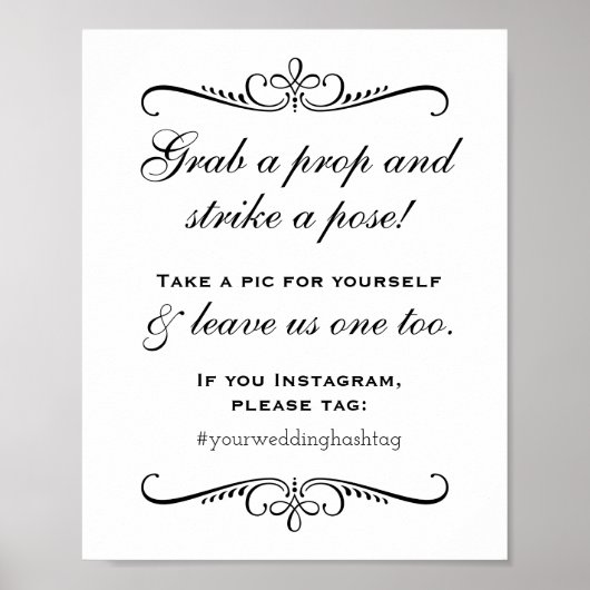エレガント ブラック 小道具を取って ウェディング フォトブース ポスター (正面)