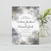 エレガント ブルーム - ブラック フラワー ボーダー ウェディング 招待状 (スタンド正面)