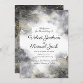 エレガント ブルーム - ブラック フラワー ボーダー ウェディング 招待状 (正面/裏面)