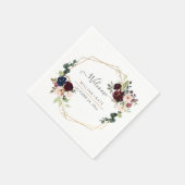 エレガント ブルーム ブラッシュ バーガンディ ユーカリ ウェルカム スタンダードカクテルナプキン (角)