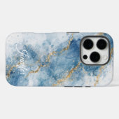 エレガント ブルー ゴールド ギッター 抽象的 フロー Case-Mate iPhoneケース (裏面 (横))