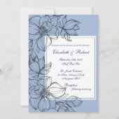 エレガント ブルー ハンドドローンフローラル ウェディング 招待状 (正面)