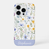 エレガント ブルー パープル 水彩 野の花 iPhoneケース (裏面)