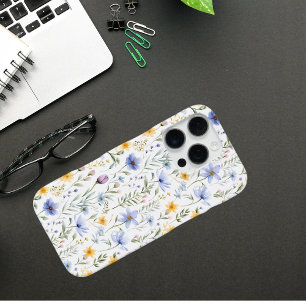 エレガント ブルー パープル 水彩 野の花 iPhone 16 PROケース