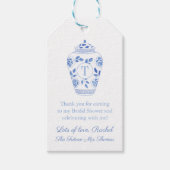 エレガント ブルー フューチャー ミセス モノグラム ブライダル シャワー ギフトタグ (正面)