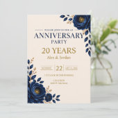 エレガント ブルー フラワー 結婚記念日パーティー 招待状 (スタンド正面)