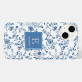 エレガント ブルー フレンチ トワル モノグラム 名前 Case-Mate iPhoneケース (裏面 (横))