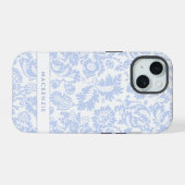 エレガント ブルー フローラル ボタニカル iPhone 15ケース (裏面横)