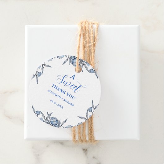 エレガント ブルー ボタニカル スイート サンクス パーティー フェイバータグ (インサイチュ)
