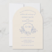 エレガント ブルー モノグラムイニシャル クレスト フローラル ウェディング 招待状 (正面)