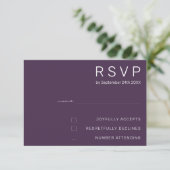 エレガント・プラムパープル・ミニマルモダン結婚式RSVP 招待状 (スタンド正面)