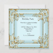 エレガント プレティー ブルー ゴールド バースデーパーティー 招待状 (裏面)