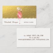 エレガント プロフェッショナル, ゴールド, ピンク フラミンゴ フラワー 名刺 (正面/裏面)