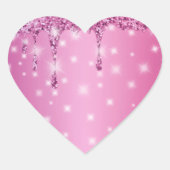 エレガント ホットピンク グリッター ドリップ ハートシール (正面)