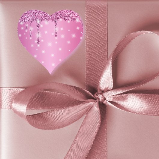 エレガント ホットピンク グリッター ドリップ ハートシール