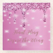 エレガント ホットピンク グリッター ドリップ バチェロレッテ ガラスコースター (正面)