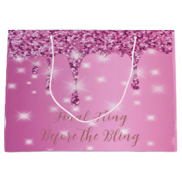 エレガント ホットピンク グリッター ドリップ ブライズメイドパーティー ラージペーパーバッグ