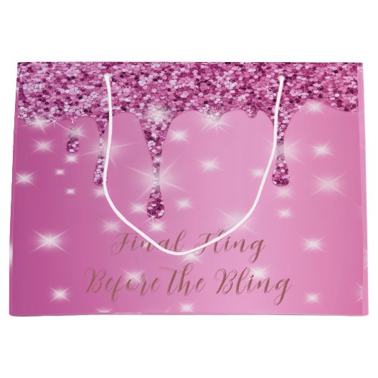 エレガント ホットピンク グリッター ドリップ ブライズメイドパーティー ラージペーパーバッグ (正面)