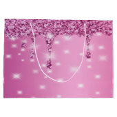 エレガント ホットピンク グリッター ドリップ ブライズメイドパーティー ラージペーパーバッグ (裏面)