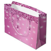エレガント ホットピンク グリッター ドリップ ブライズメイドパーティー ラージペーパーバッグ (裏面アングル)