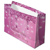 エレガント ホットピンク グリッター ドリップ ブライズメイドパーティー ラージペーパーバッグ (正面アングル)