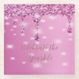 エレガント ホットピンク グリッター ドリップ ブライズメイド ガラスコースター