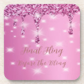 エレガント ホットピンク グリッター ドリップ ブライズメイド コースター (正面)