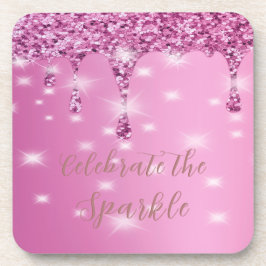 エレガント ホットピンク グリッター ドリップ ブライズメイド コースター