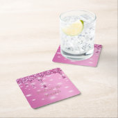 エレガント ホットピンク グリッター ドリップ ブライズメイド スクエアペーパーコースター (インサイチュ)