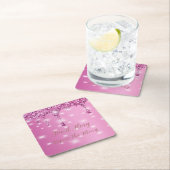 エレガント ホットピンク グリッター ドリップ ブライズメイド スクエアペーパーコースター (インサイチュ)