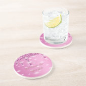 エレガント ホットピンク グリッター ドリップ ブライズメイド パーティーコースター コースター (側面)