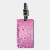 エレガント ホットピンク グリッター ドリップ ブライズメイド ラゲッジタグ (正面縦)