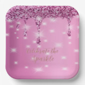 エレガント ホットピンク グリッター ドリップ ペーパープレート (正面)